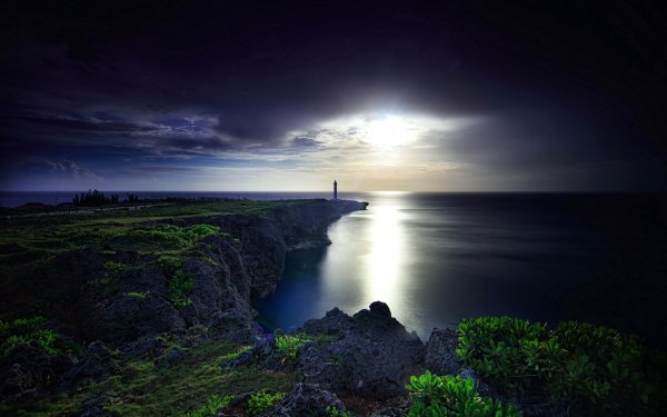 Man Made Lighthouse Coast Ocean Sea Cliff Japan Horizon HD Wallpaper | Background Image