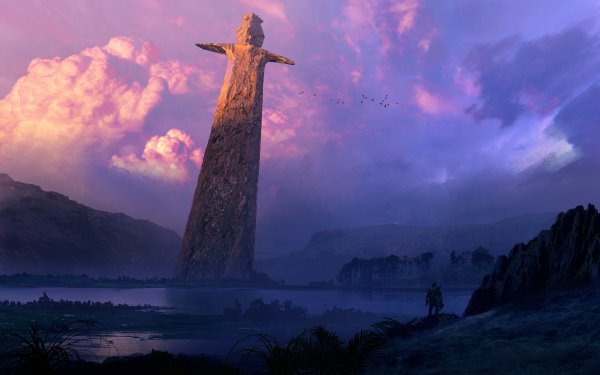 Fantasy Landscape Lake Sky Cloud Sword HD Wallpaper | Background Image