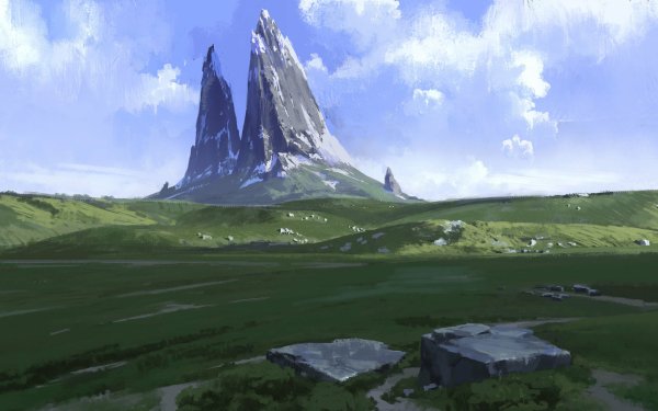 Fantasy Landscape Grass Mountain HD Wallpaper | Background Image