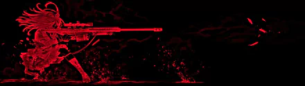 Anime original HD PC desktop wallpaper/background: stark black field with a red-silhouetted rifle on the left, spraying red splatter, embers and abstract energy.