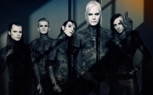 HD desktop wallpaper featuring Chris Harms and the band Lord Of The Lost, showcasing their dark, dramatic music style in a striking group portrait.