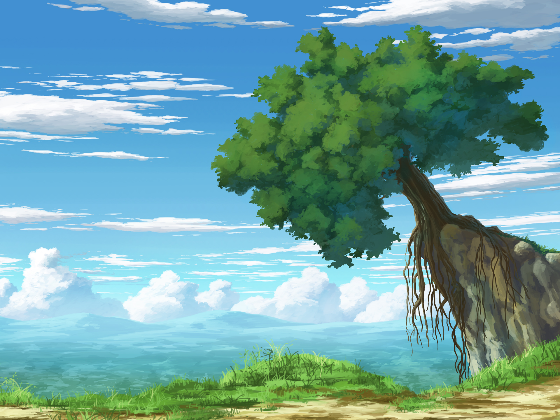 Download Anime Tree HD Wallpaper by 青葉 HAL