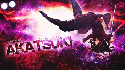 HD desktop wallpaper featuring the character Akatsuki from the anime Log Horizon, highlighted against a cosmic background with the word ASSASSIN AKATSUKI boldly displayed.