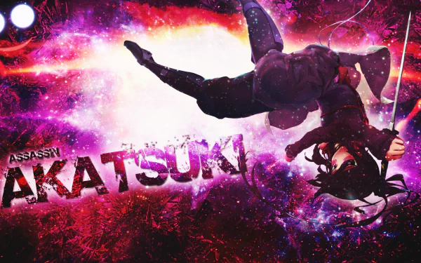 HD desktop wallpaper featuring the character Akatsuki from the anime Log Horizon, highlighted against a cosmic background with the word ASSASSIN AKATSUKI boldly displayed.