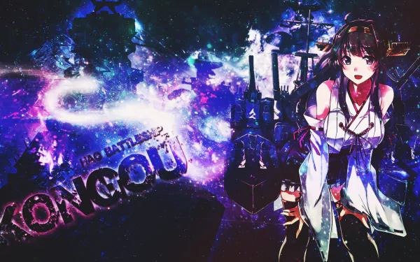A vibrant HD wallpaper featuring Kongou from Kancolle, showcasing striking colors and dynamic space elements, perfect for anime and Kantai Collection enthusiasts.