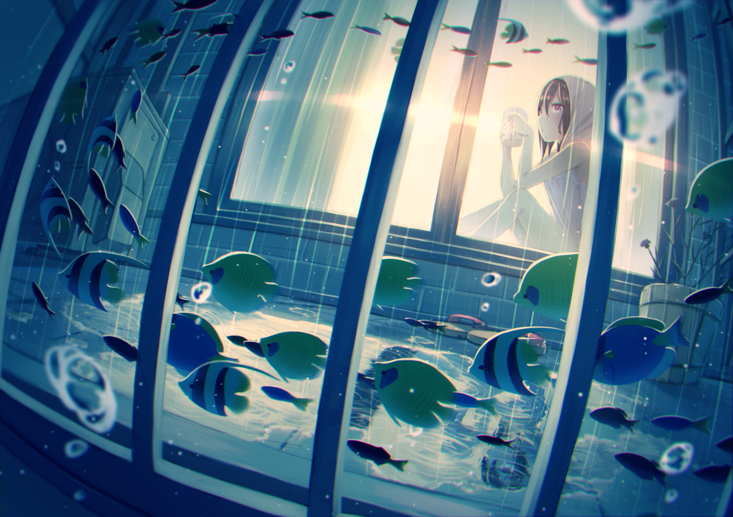 prompthunt: beatiful aquarium full of cute beatiful goldfish, drawn by anime  studio ghibli