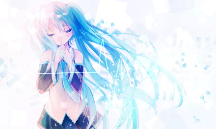 HD anime desktop wallpaper featuring Hatsune Miku from Vocaloid, depicted with flowing turquoise hair and a soft, ethereal glow.