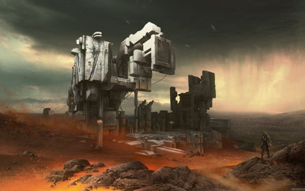 Sci Fi Building Desert Landscape HD Wallpaper | Background Image