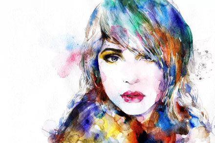 A vibrant watercolor portrait of a woman, featuring an array of colorful hues, serves as a captivating HD desktop wallpaper and background. Artistic expression shines through in this piece.