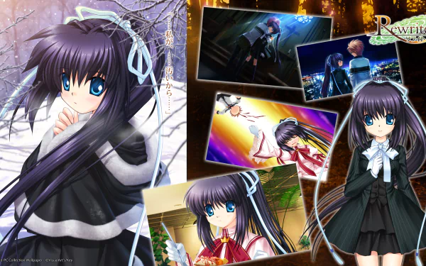 HD PC desktop wallpaper featuring anime character Lucia Konohana from Rewrite, showcasing vibrant scenes and portraits in a colorful, dynamic layout.