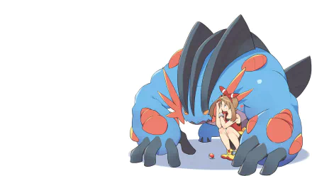 HD desktop wallpaper featuring Mega Swampert and May from Pokémon: Omega Ruby and Alpha Sapphire in a video game-themed design.
