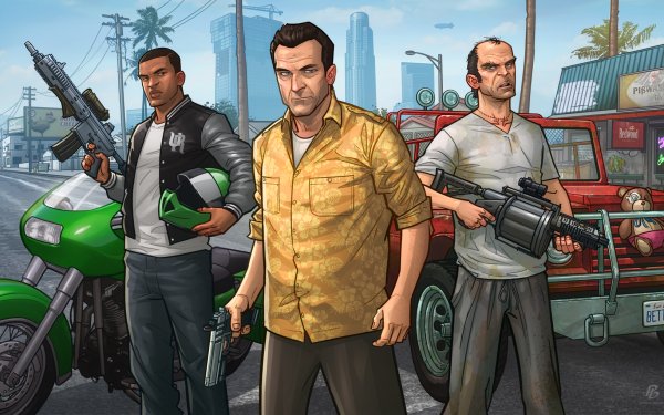 Video Game Grand Theft Auto V Grand Theft Auto Franklin Clinton Michael De Santa Trevor Philips City HD Wallpaper | Background Image