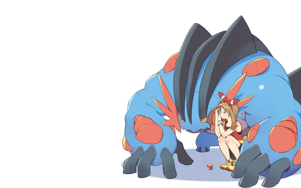 HD desktop wallpaper featuring Mega Swampert and May from Pokémon: Omega Ruby and Alpha Sapphire in a video game-themed design.