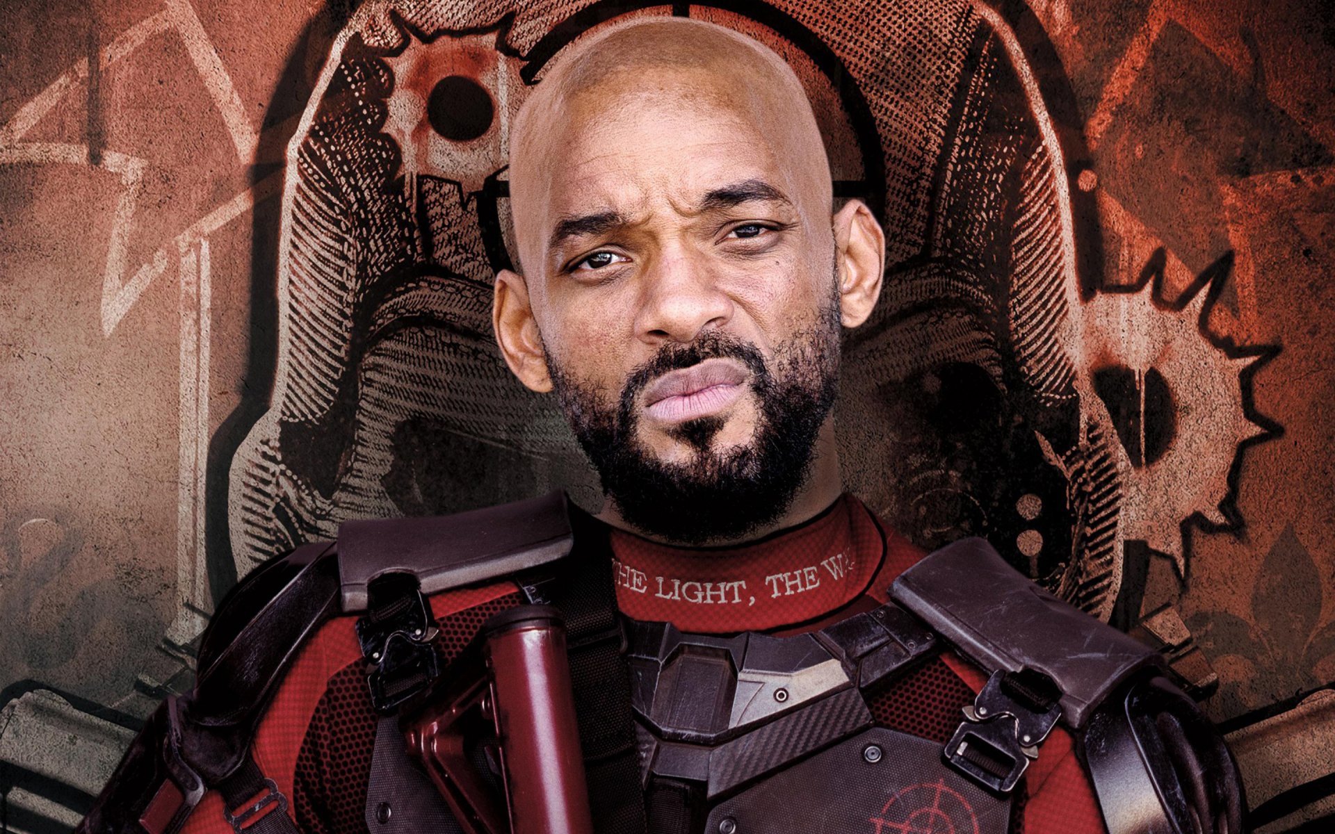 HD wallpaper featuring Will Smith as Deadshot from the movie Suicide Squad, showcasing his intense expression against a gritty background.