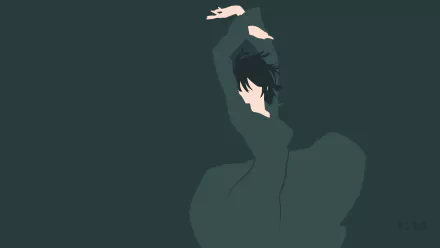 Minimalist 4K Ultra HD anime wallpaper featuring Fubuki from One-Punch Man in a flowing green dress with black hair, set against a dark background.