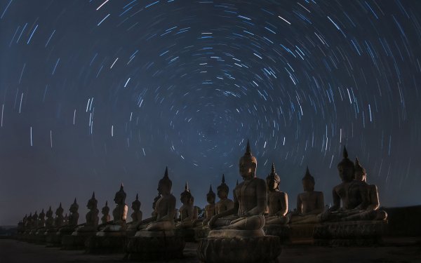 Religious Buddha Statue Night Starry Sky Time-Lapse Thailand HD Wallpaper | Background Image