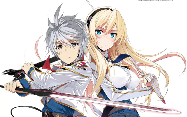 HD wallpaper featuring Celistia Ralgris and a male character from Saijaku Muhai no Bahamut (Undefeated Bahamut Chronicle), showcasing their dynamic poses and striking design.