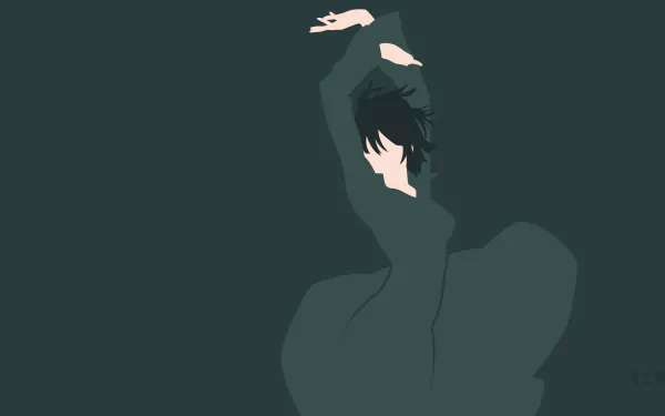Minimalist 4K Ultra HD anime wallpaper featuring Fubuki from One-Punch Man in a flowing green dress with black hair, set against a dark background.