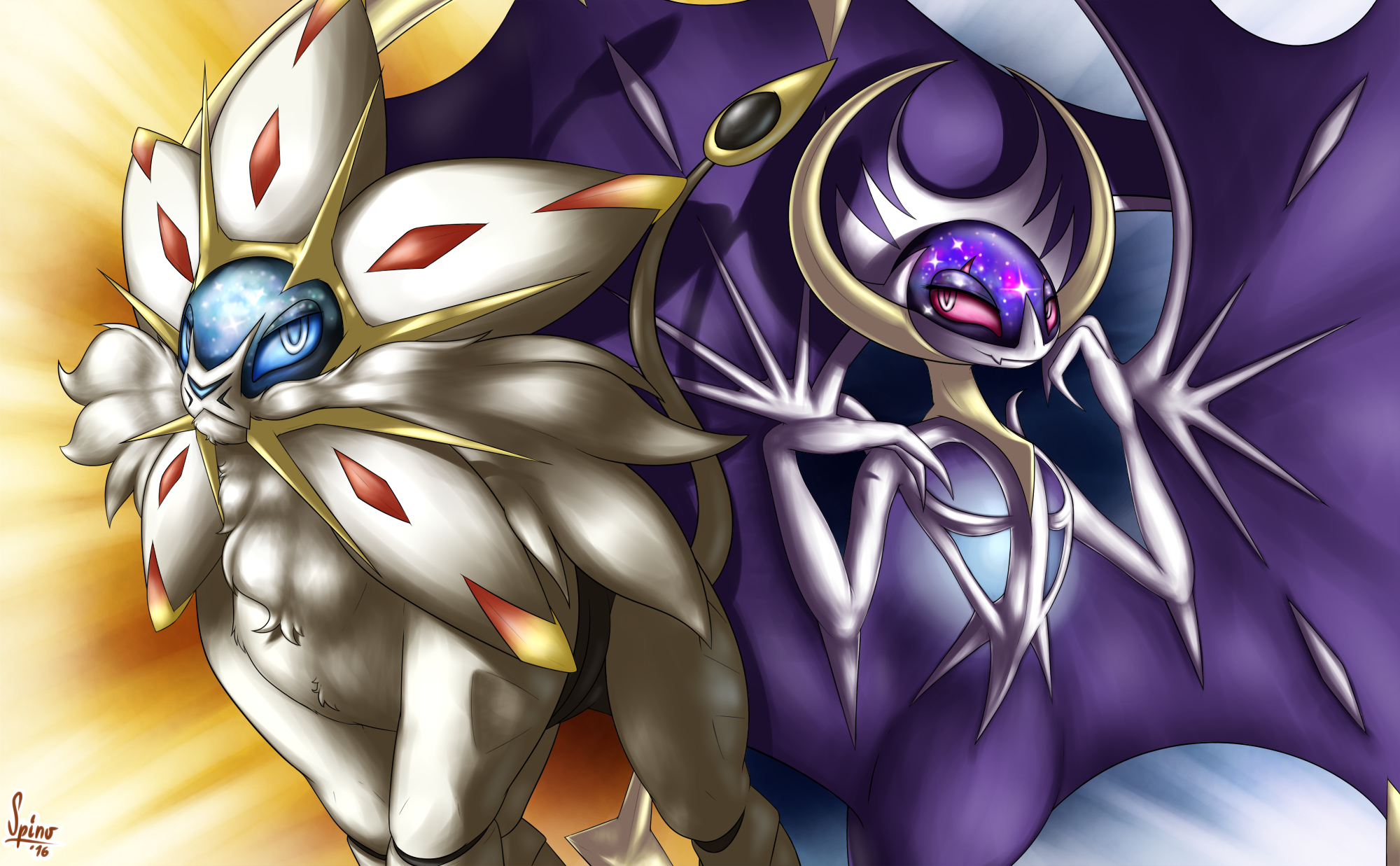 Solgaleo and Lunala by SpinoOne