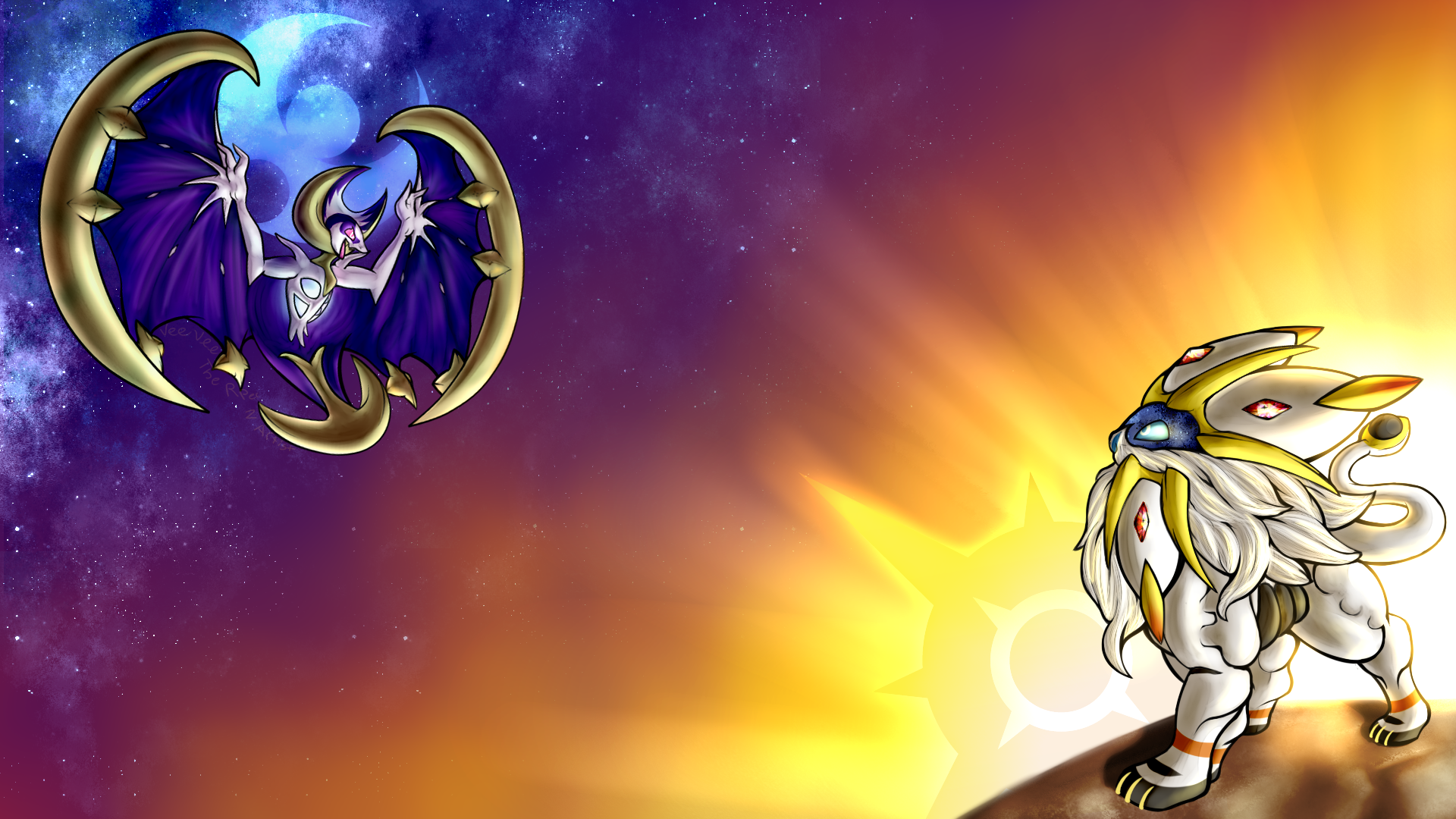 Pokemon Sun and Moon - Solgaleo and Lunala by le-monde-de-k-rosene