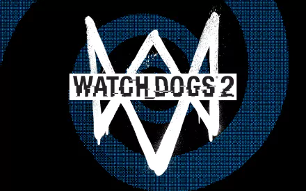 HD desktop wallpaper featuring the logo of the video game Watch Dogs 2, with a black and blue dotted background.