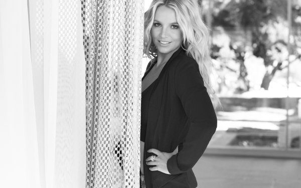 Music Britney Spears Singer American Black & White Blonde Smile Long Hair HD Wallpaper | Background Image