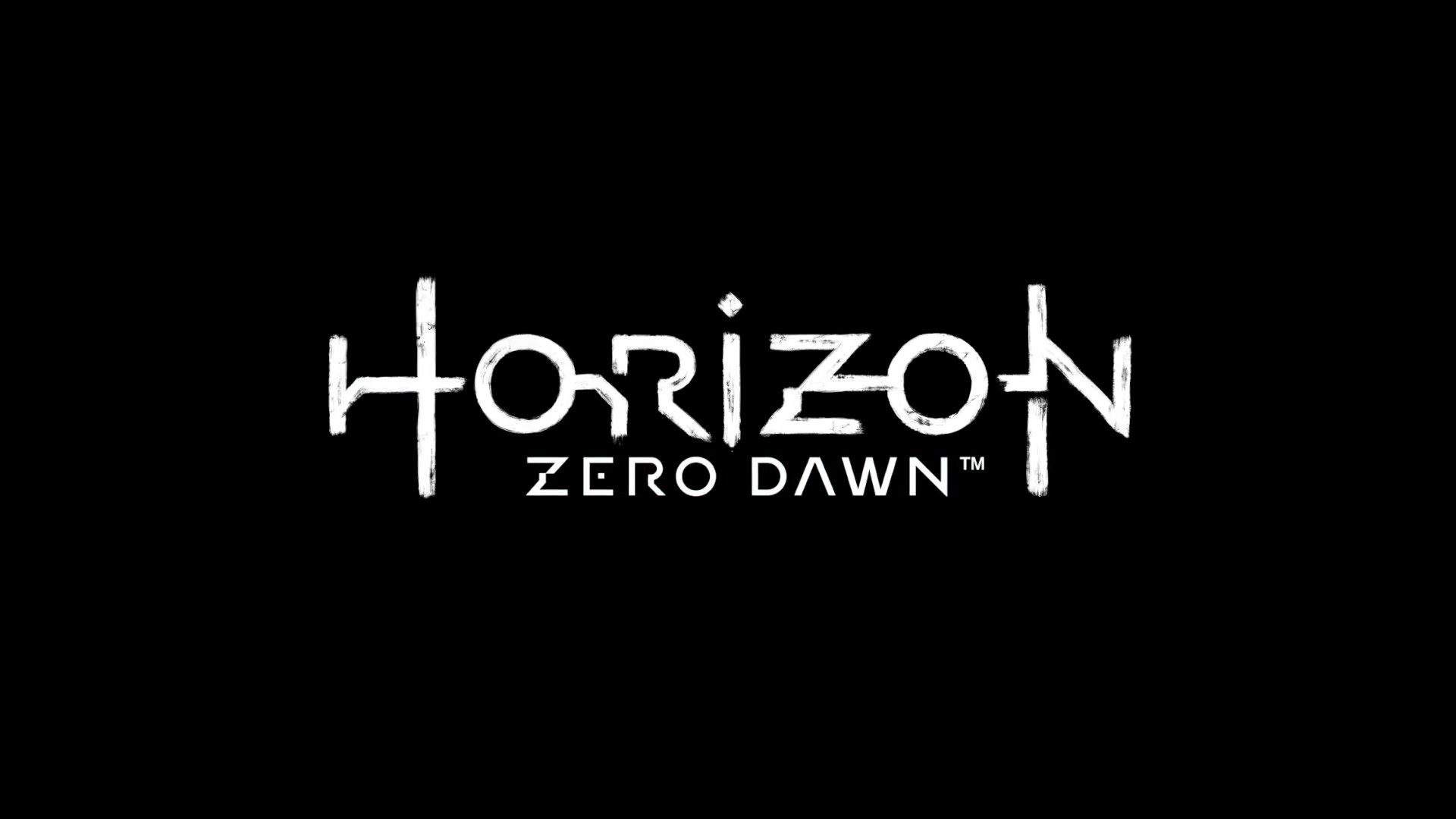 Logo of the video game Horizon Zero Dawn displayed on a sleek black background, serving as a high-definition desktop wallpaper.