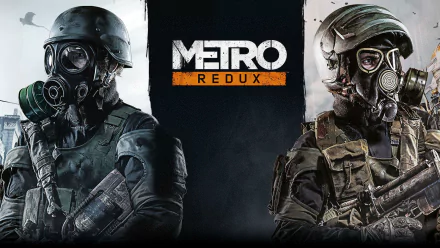 HD desktop wallpaper featuring two soldiers wearing gas masks from the video game Metro Last Light Redux, set against a dark background with the game's logo in the center.
