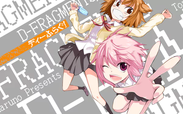 A vibrant HD wallpaper featuring Sakura Mizukami and Noe Kazama from the anime D-Frag!, showcasing their playful energy against a dynamic background.
