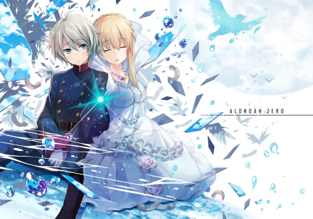 Slaine Troyard and Asseylum Vers Allusia from Aldnoah.Zero are featured in this HD desktop wallpaper, showcasing a captivating blend of anime style and vibrant colors.