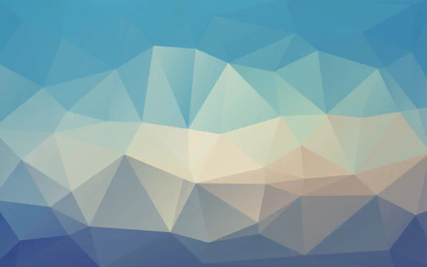 Abstract geometric HD PC desktop wallpaper: low-poly polygons in blue, teal and sandy beige blending into a soft, horizon-like gradient background.