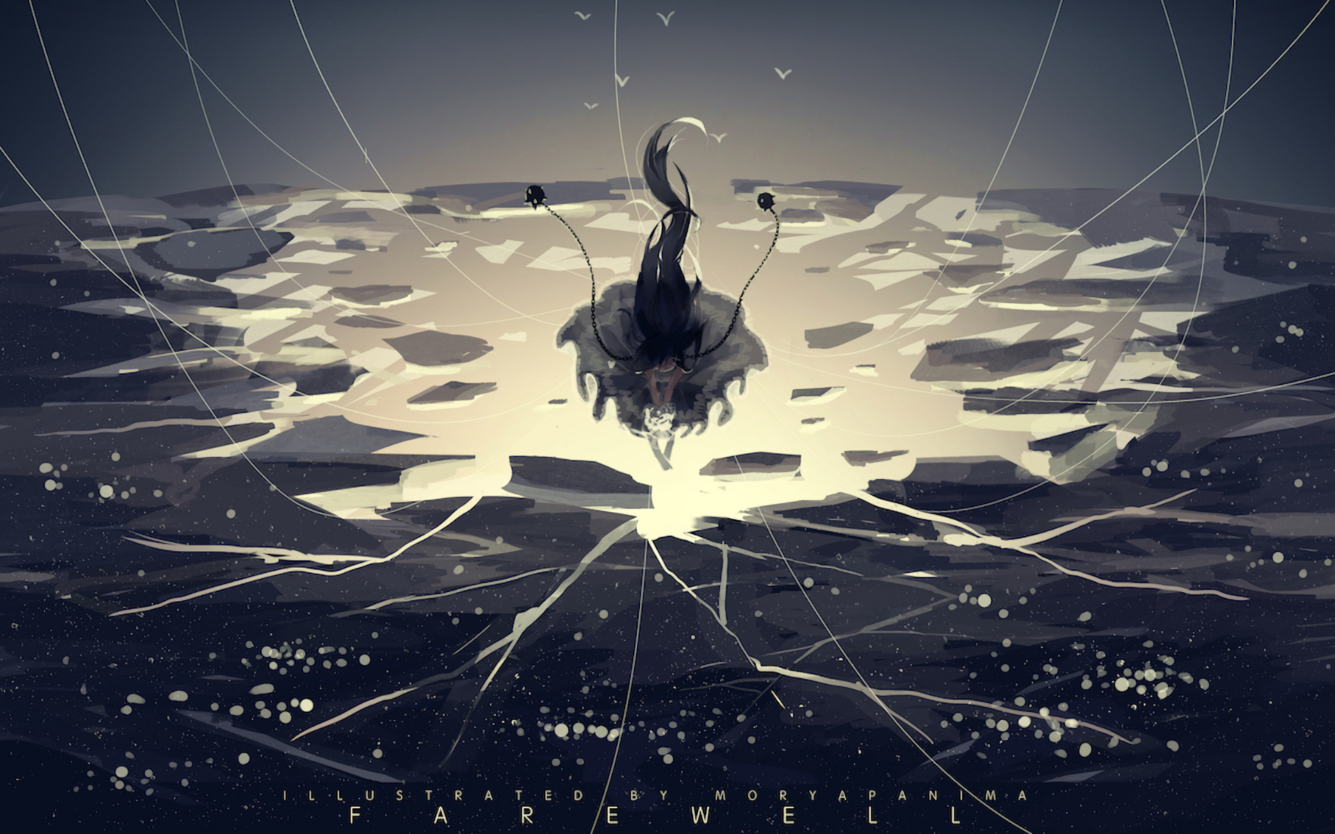 HD wallpaper featuring Rem from Re:Zero - Starting Life in Another World, surrounded by an abstract, fractured landscape.