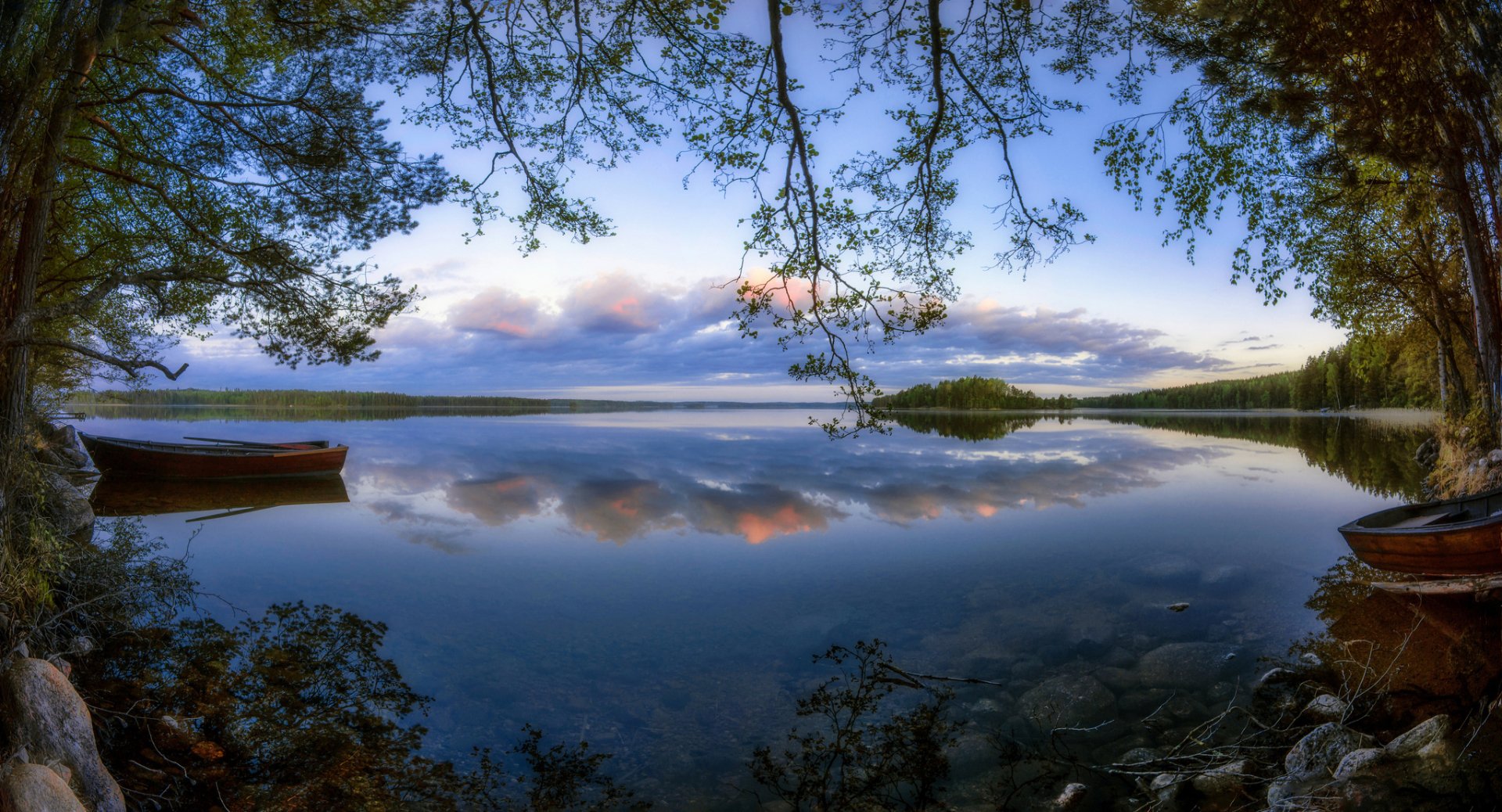 Serene Lake Reflection: HD Nature Landscape with Boat | 2048x1107 ...