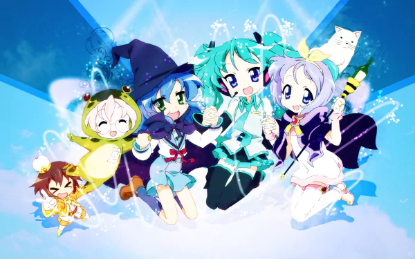 Vocaloid Miyuki Takara Misao Kusakabe Konata Izumi Tsukasa Hiiragi Kagami Hiiragi Anime crossover HD Desktop Wallpaper | Background Image