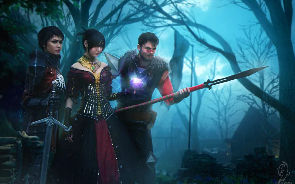brunette Hawke (Dragon Age) Morrigan (Dragon Age) Cassandra Pentaghast Dragon Age woman cosplay HD Desktop Wallpaper | Background Image