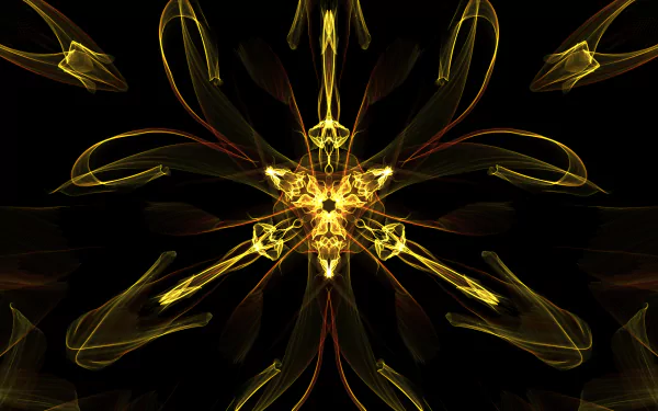 Yellow generative abstract pattern resembling a luminous floral starburst on black — HD PC desktop wallpaper/background.