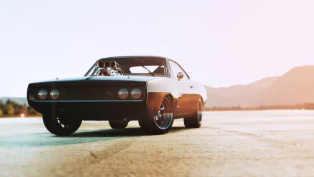 A sleek, modified muscle car is showcased against a sunset backdrop, inspired by Forza Horizon 2, making for an engaging HD PC desktop wallpaper.