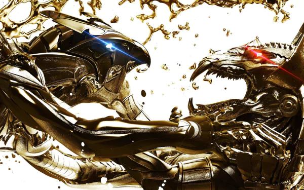 A dramatic scene from the movie Gods of Egypt, featuring two powerful beings clashing amid a splash of gold, serves as a striking HD desktop wallpaper.