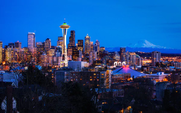 skyscraper building cityscape night USA city Space Needle man made Seattle HD Desktop Wallpaper | Background Image