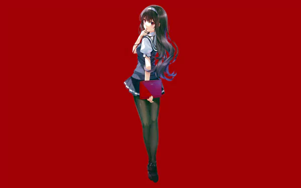 Utaha Kasumigaoka stands confidently with a red background in this 4K Ultra HD wallpaper from the anime Saekano: How to Raise a Boring Girlfriend.