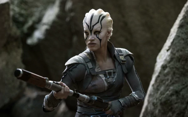 Sofia Boutella as Jaylah from Star Trek Beyond in a detailed 4K Ultra HD movie wallpaper for PC desktop background.