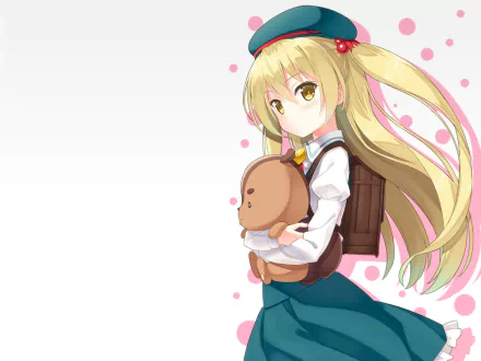 Chifuyu Himeki in a school uniform holding a teddy bear, from the anime When Supernatural Battles Became Commonplace, featured in a HD PC desktop wallpaper.