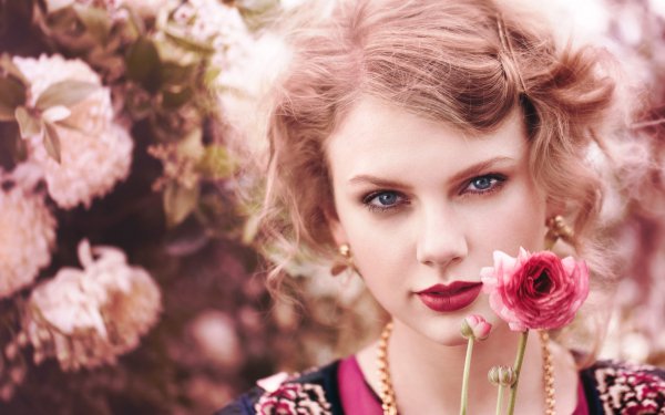 Music Taylor Swift Singer American Blonde Blue Eyes Lipstick Face Flower HD Wallpaper | Background Image