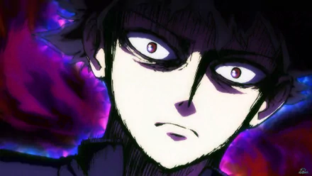HD desktop wallpaper featuring Shigeo Kageyama from the anime Mob Psycho 100 with a dramatic, intense expression against a vibrant background.