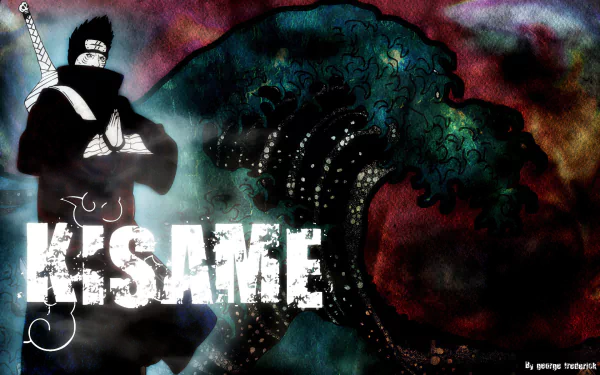 A dramatic HD wallpaper featuring Kisame Hoshigaki from the anime Naruto, showcasing a bold design with striking colors and a swirling wave in the background.