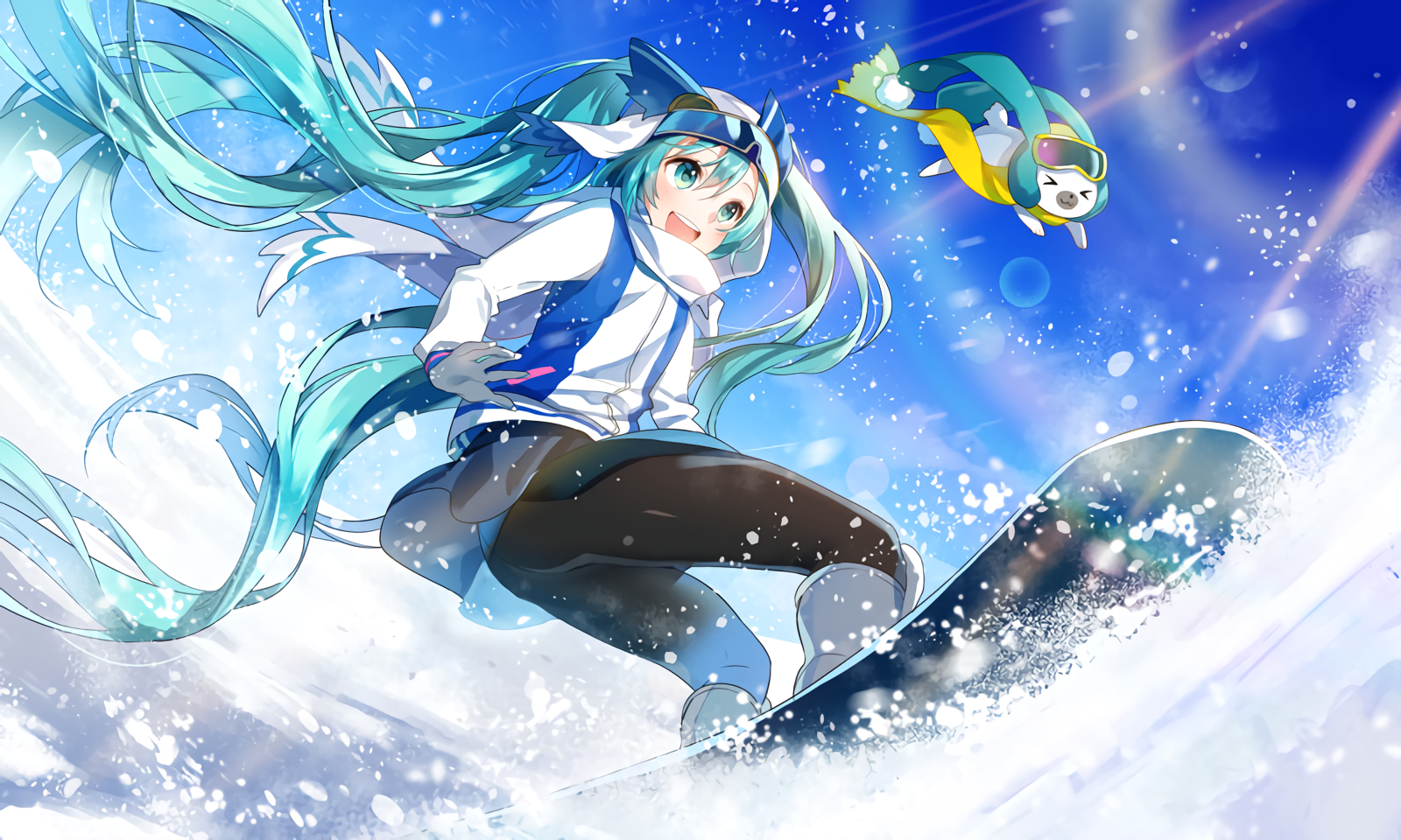 Vibrant Snowboarding Adventure: Hatsune Miku HD Wallpaper by 柚希きひろ