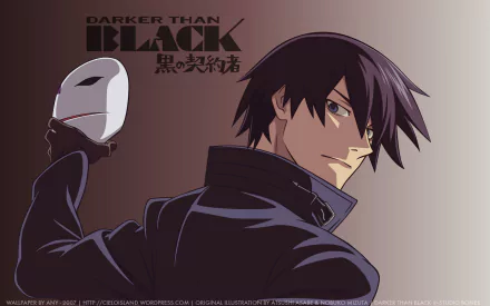 Anime character Hei from Darker than Black holds a mask, showcasing a striking pose against a gradient background. HD wallpaper captures the essence of the series beautifully.