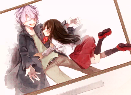 HD PC desktop wallpaper featuring Ib and Gary from the 2012 video game Ib, depicted in a floating, dreamlike scene with soft colors and expressive poses.