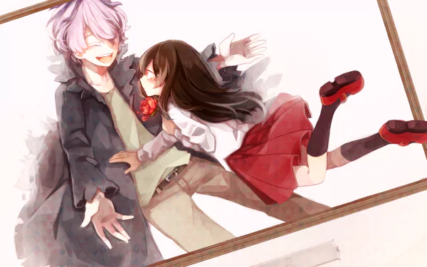 HD PC desktop wallpaper featuring Ib and Gary from the 2012 video game Ib, depicted in a floating, dreamlike scene with soft colors and expressive poses.