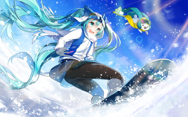 Anime Vocaloid Hatsune Miku Long Hair Snowboarding HD Wallpaper | Background Image